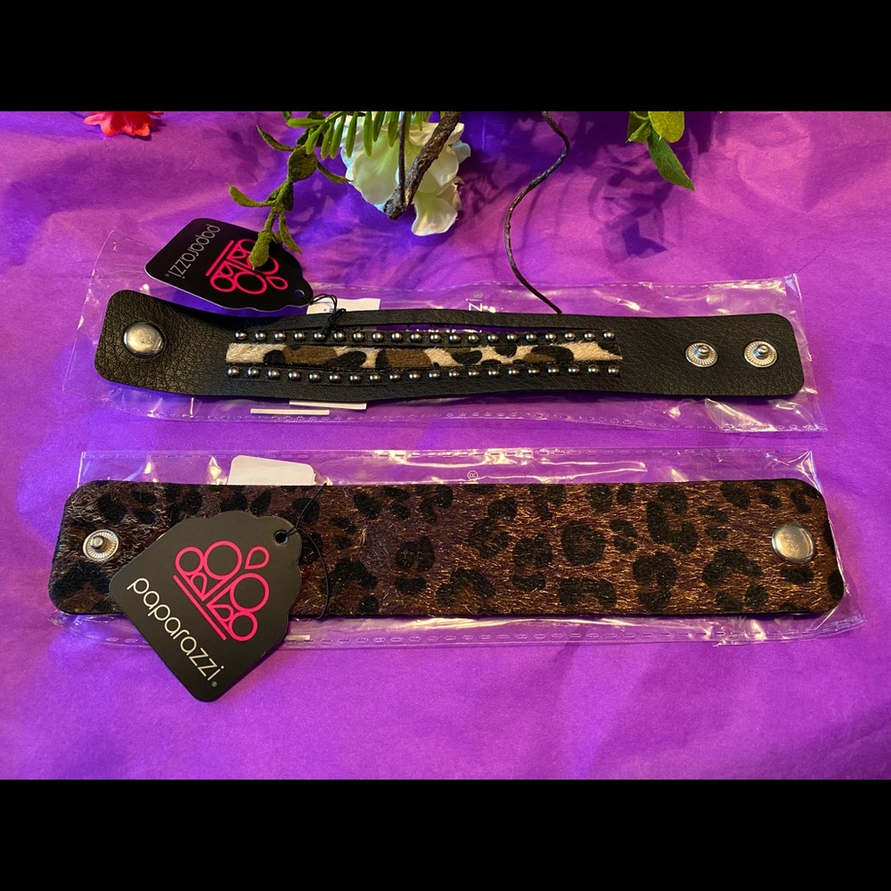 Set of 2 Leather Animal Print Urban Bracelets